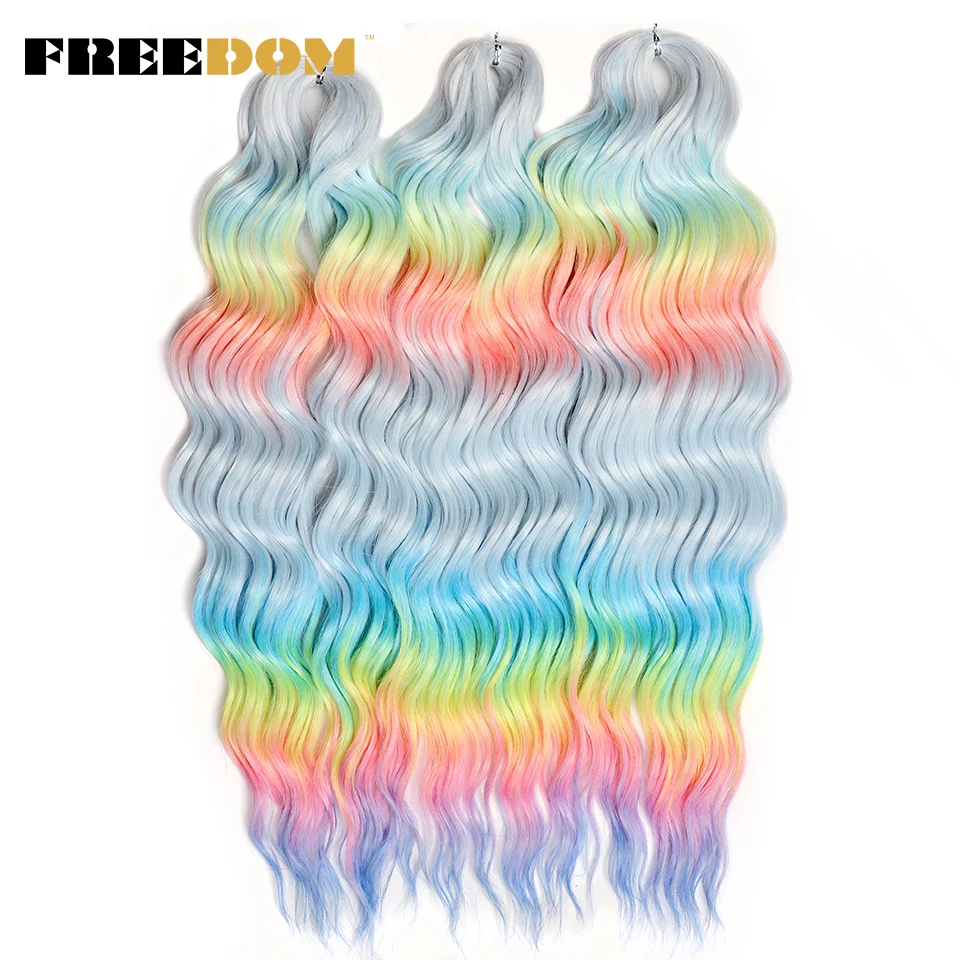 FREEDOM Synthetische Lockige Flechthaarverlängerungen 24 Zoll/60 cm Lang Tief Gewellte Twist-Häkelzöpfe Haar Ombre Braun Regenbogenhaar – Detail 5