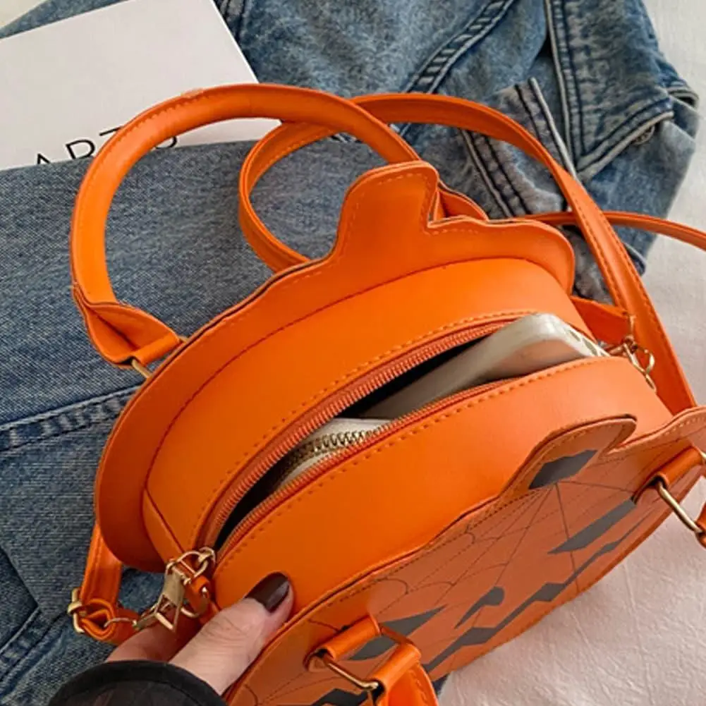Women Funny Cute Pumpkin Handbag Simple Shoulder Round Bag for Ladies Cute Crossbody Purse Party Travel Daily Accessory Bags