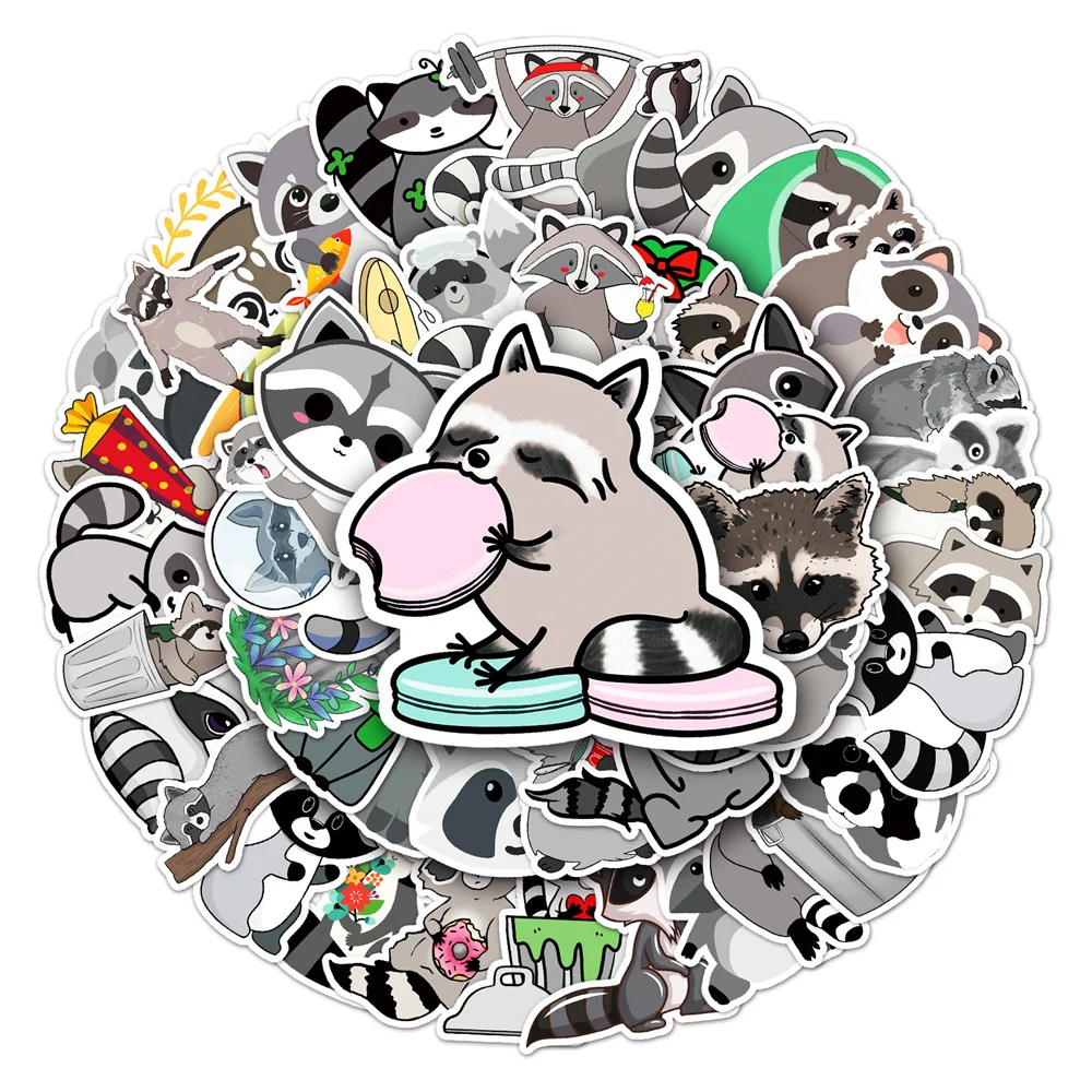 50-Pack Cute Cartoon Raccoon Personalized Graffiti Waterproof Sticker Animal Diy Mug Mobile Phone Trend Decal Decal