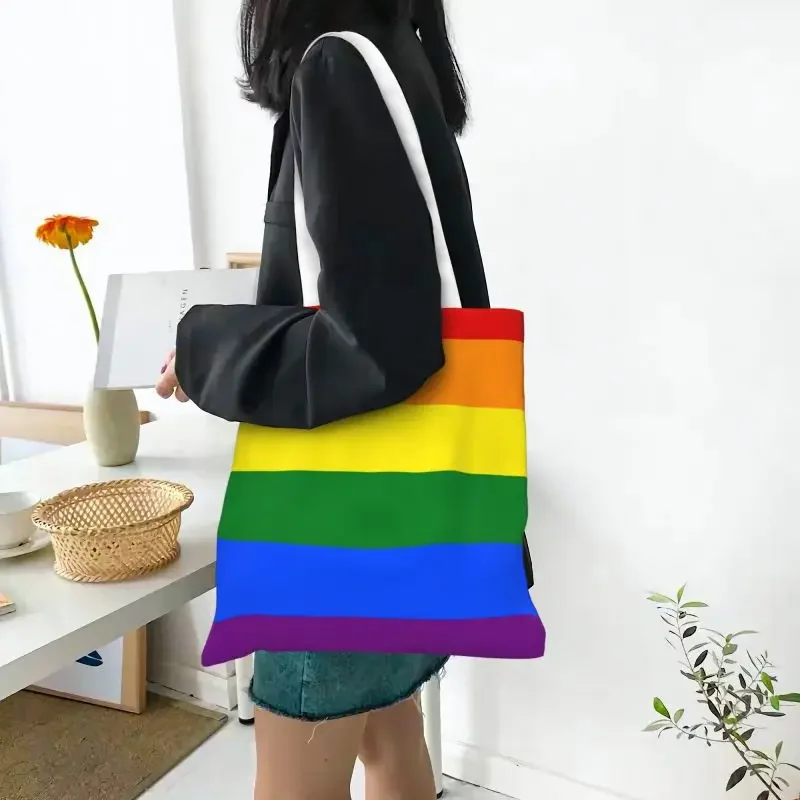 Sac à provisions réutilisable arc-en-ciel pour femme, sac fourre-tout en toile, sacs d'épicerie, LGBTQ, lesbienne, LGBT Pride