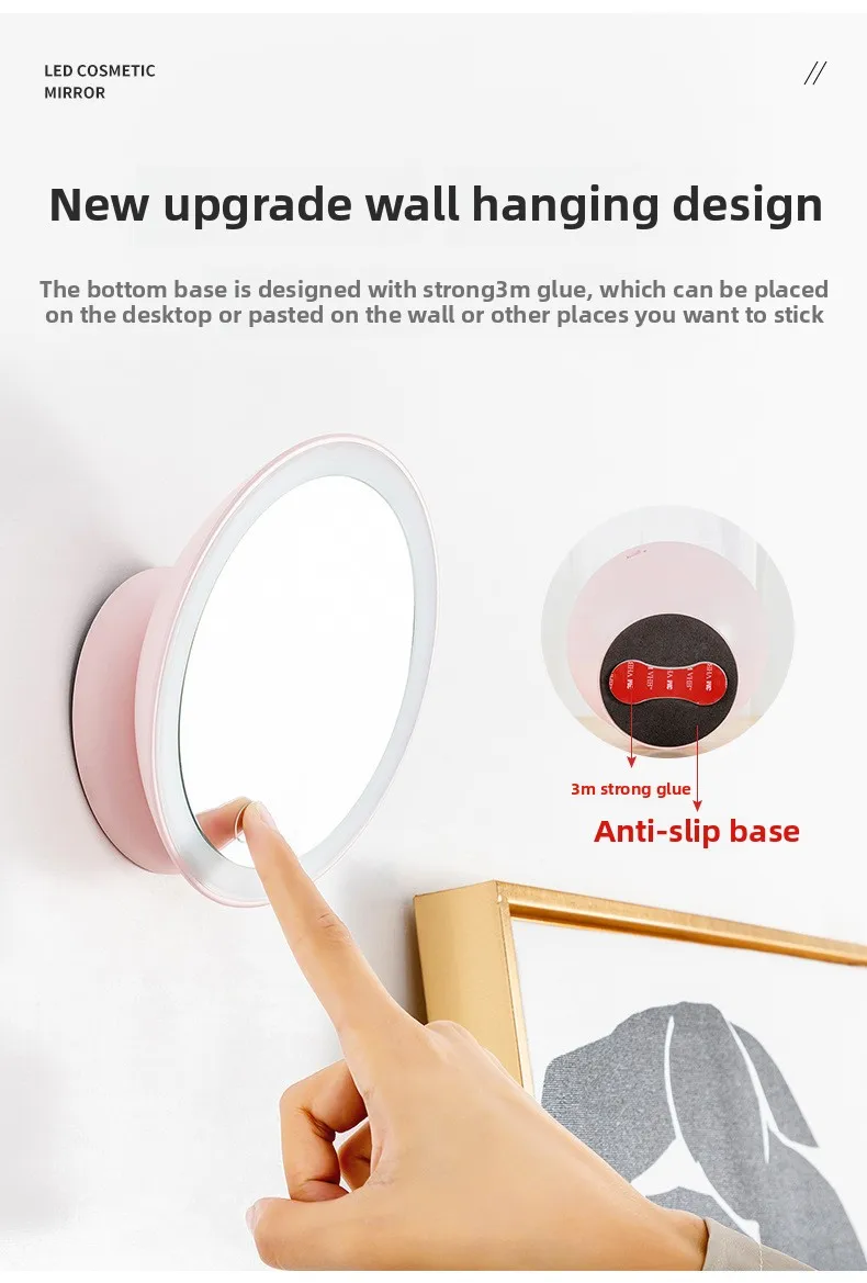 Specchio cosmetico ingranditore 10x con luci Touch Screen Illuminazione a LED Spogliatoio Lampada per trucco Ventosa inferiore Design portatile flessibile