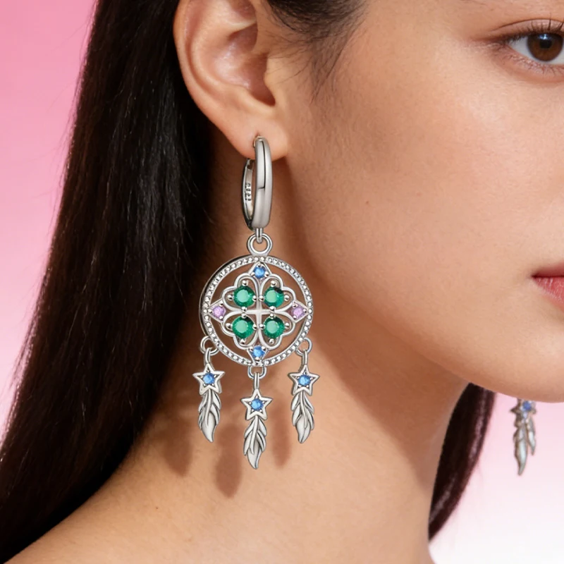 

2026 Popular 925 Sterling Silver Lucky Dream Catcher Earrings For Women Brilliant Original Birthday Graduation Jewelry Gifts