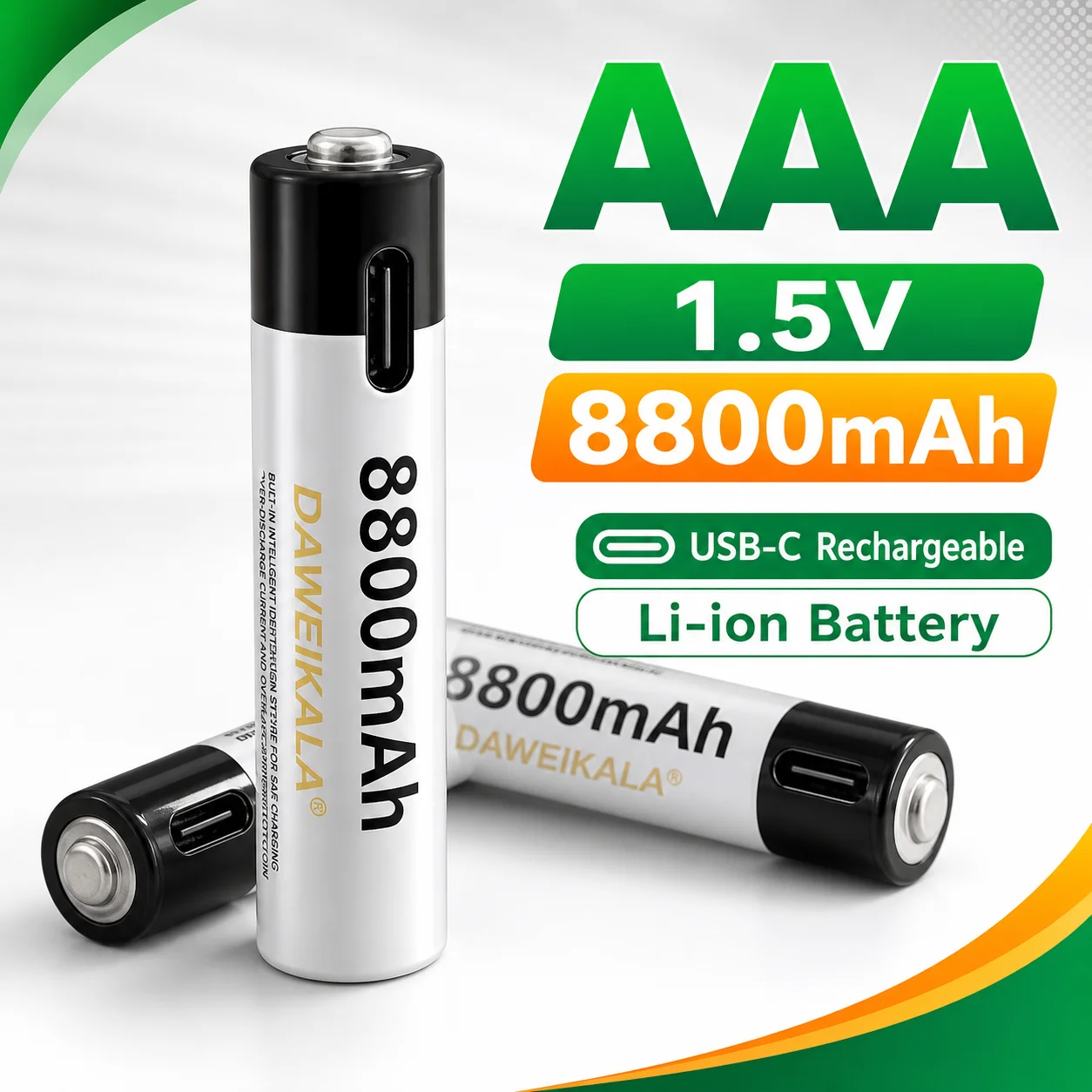 AAA USB-C Rechargeable Battery 1.5V 8800mAh Li-ion Battery Cell with Type-C Cable for Remote Control Mouse Toy