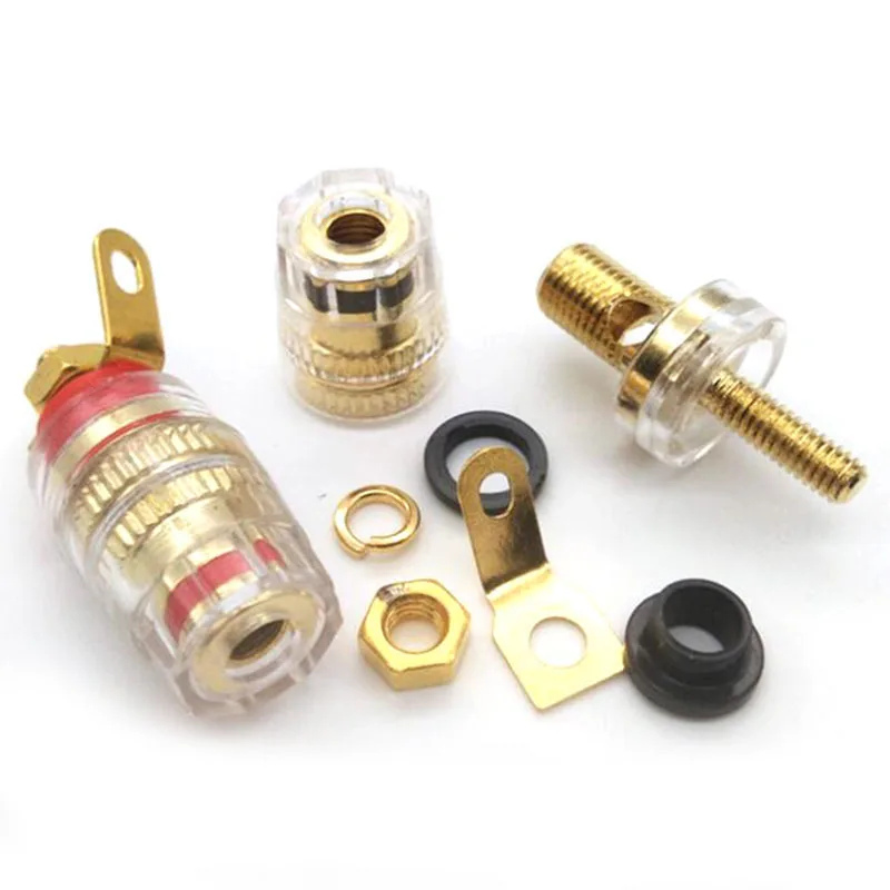 2pcs 4mm Banana Socket Professional Gold Plated Binding Post Banana Plug Jack Connector Clear Speaker Jack Adapter Connector