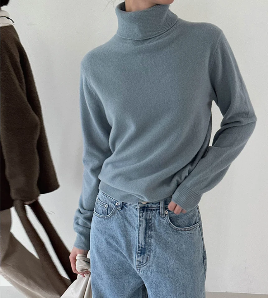 Autumn and winter women's casual solid color high neck long sleeved loose sweater