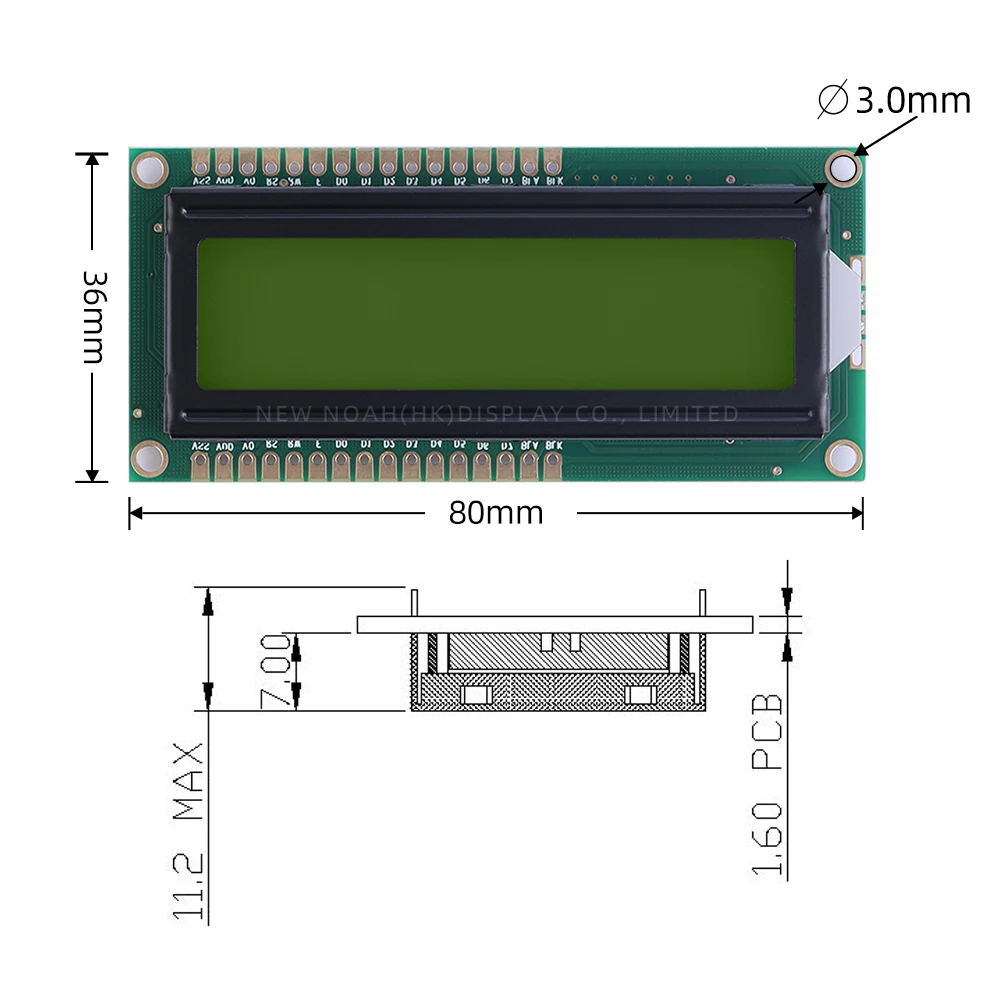 Écran d'affichage LCD à double nucléo16PIN, film vert jaune cyrillique, tension 5V, 3.3V, technologie d'affichage LCM, AIPravi 66L, 1602W-6, 2X16