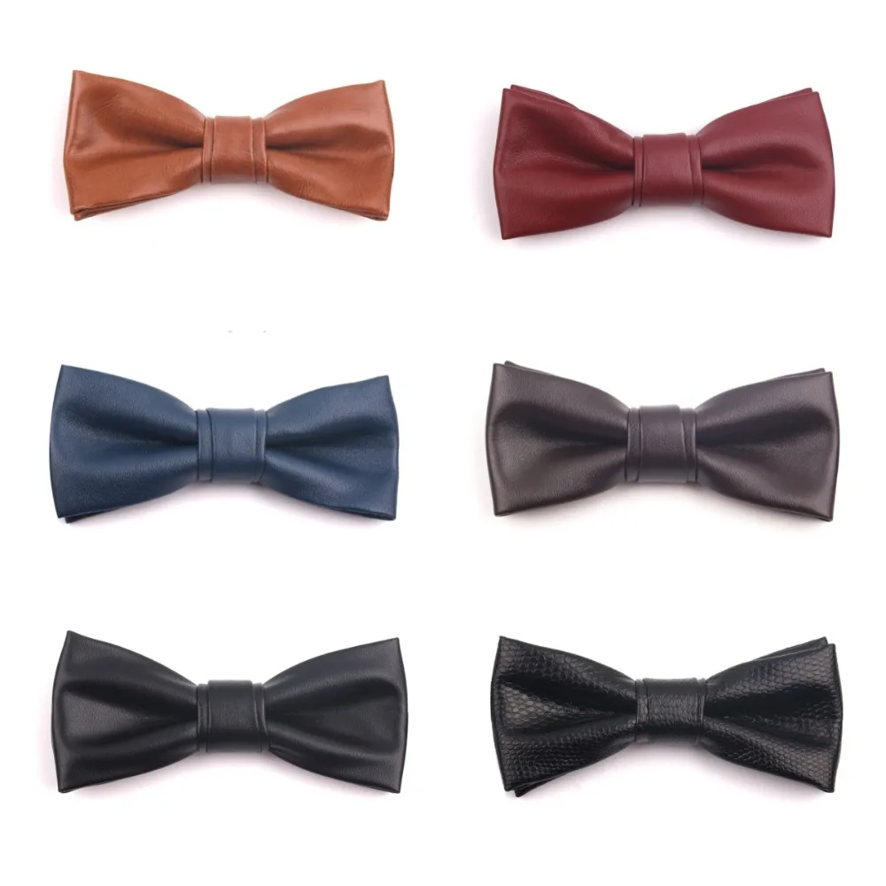 สีทึบ PU หนัง Bow Tie ปรับนุ่มเนคไท Bowknot Textured Retro Cravat เสื้อ