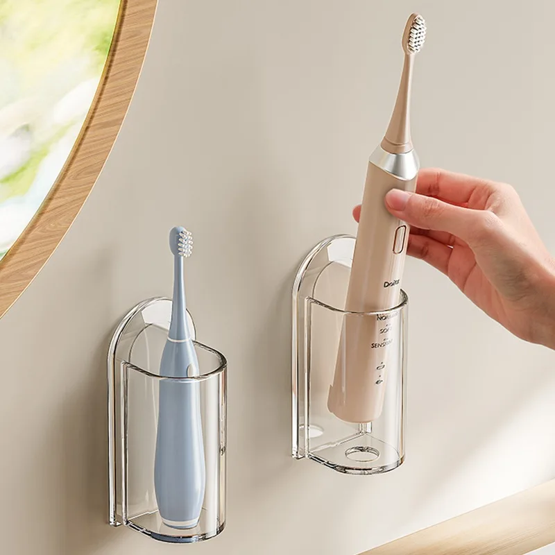 1pc Self-adhesive Electric Toothbrush Holder, Wall-mounted Bathroom Storage Rack, No Power Required, Easy Installation, Suitable