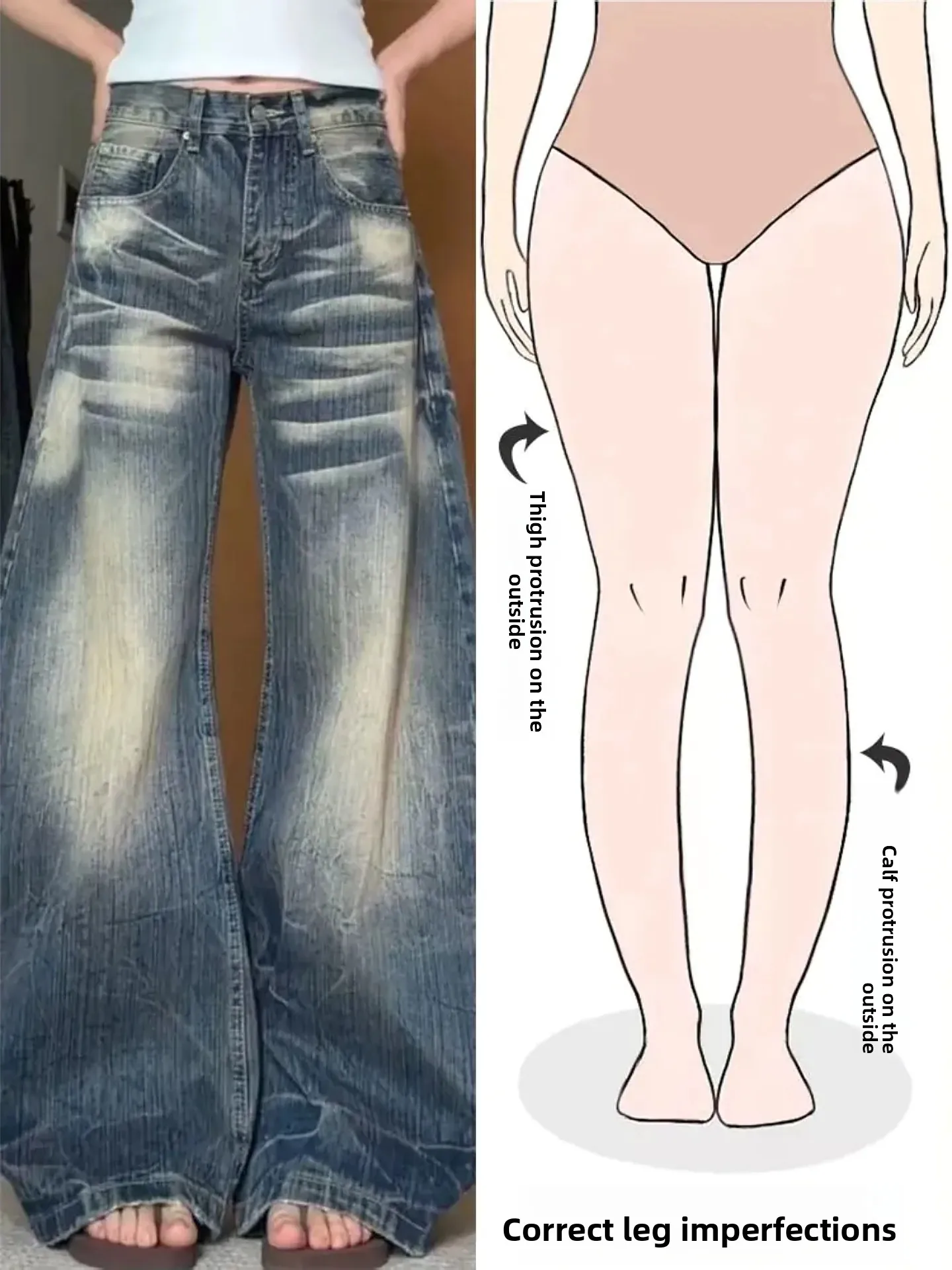 

Женские джинсы из денима с эффектом потертости в стиле ретро, широкие прямые брюки в винтажном стиле для повседневной носки