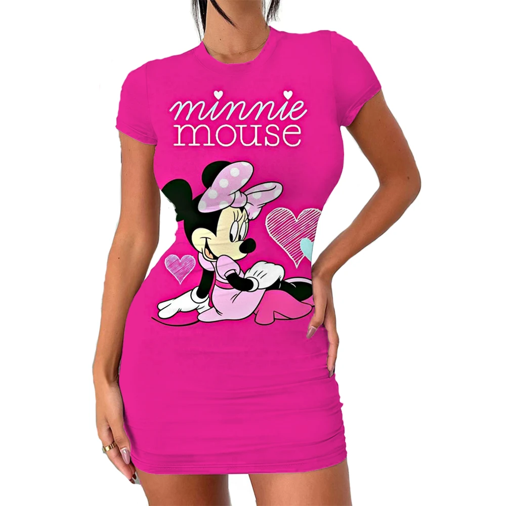 Elegant Dresses for Women 2024 Top Sexy Slim Fit Minnie Mouse Tight Women's Dress Casual Disney Cartoon Fashion Print Mickey 3XL