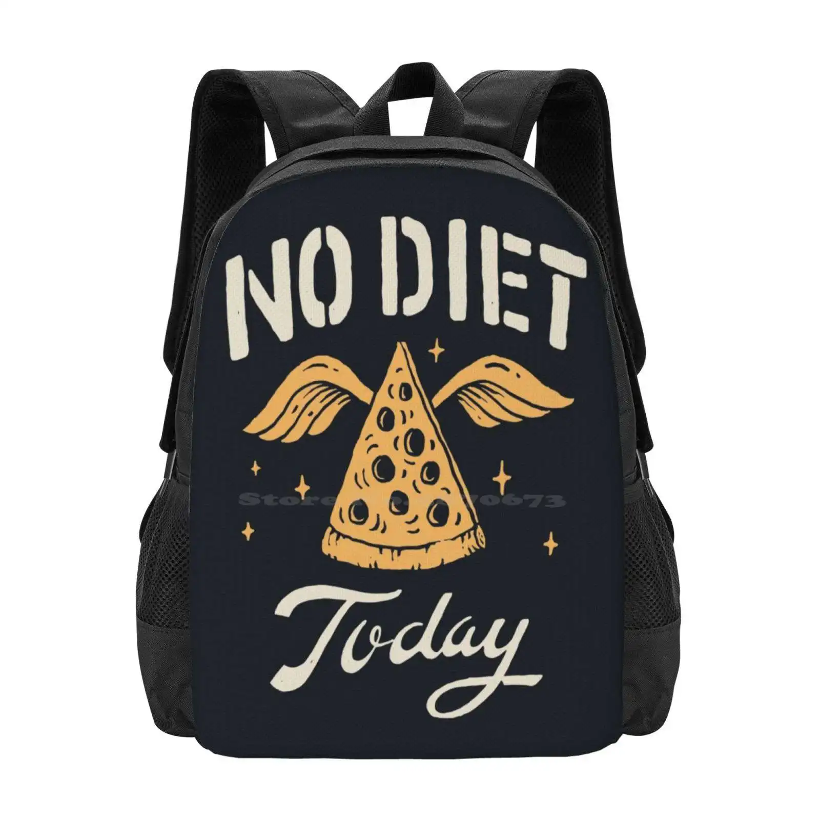 No Diet Today Bag Backpack For Men Women Girls Teenage Food Pizza Typography Lettering Kitchen