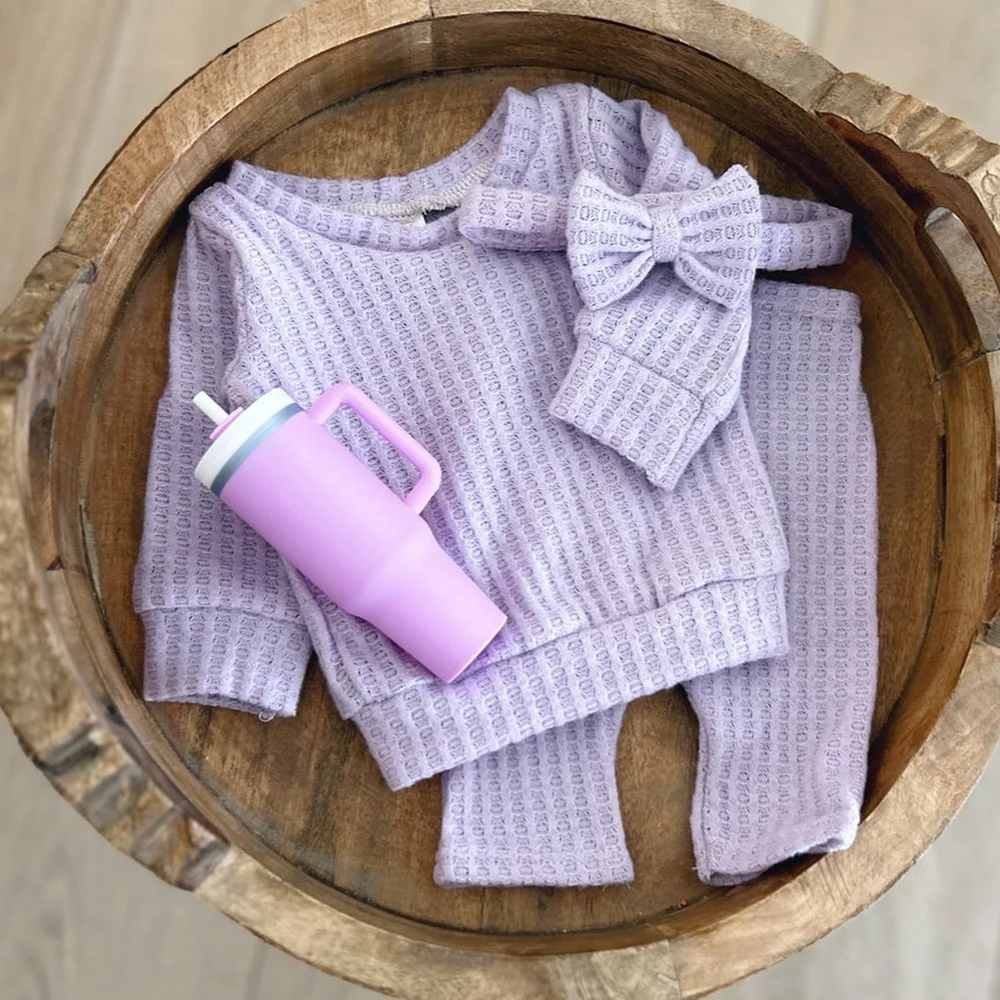 Newborn Photography Outfit Waffle Knit Baby Set with Headband Casual Photoshoot Clothes for Newborn Baby Photography Props Set