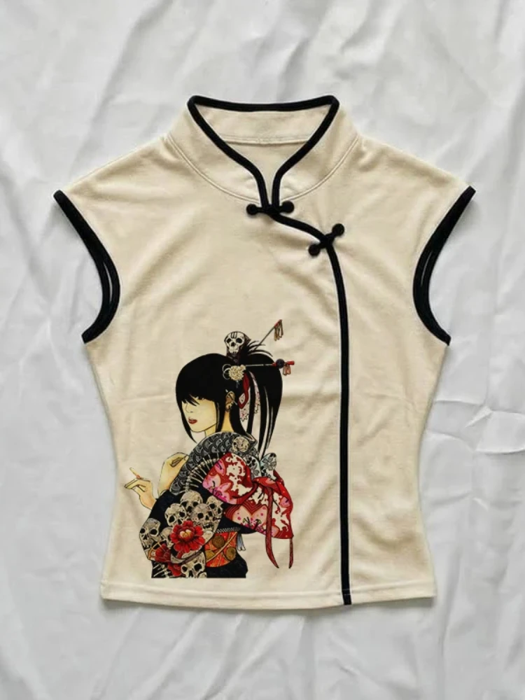 Harajuku Aesthetics Punk Streetwear Bequemes Oberteil für Damen im chinesischen Stil, Retro, schlank, vielseitig, klassisch, lässig, bedruckte T-Shirts – Detail 4
