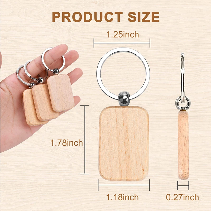 120Pcs Blank Wooden Key Chain Wood Blanks for Crafts