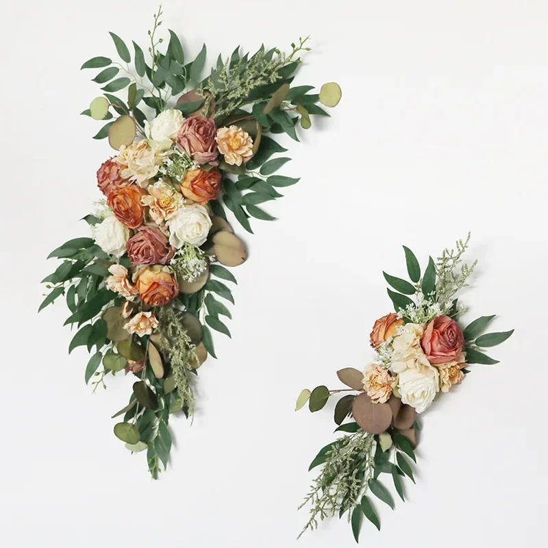 

2pcs Artificial Flowers Wedding Backdrop Wreath Decor Welcome Card Sign Corner Wall Props Arrange Arch Fake Flower Row