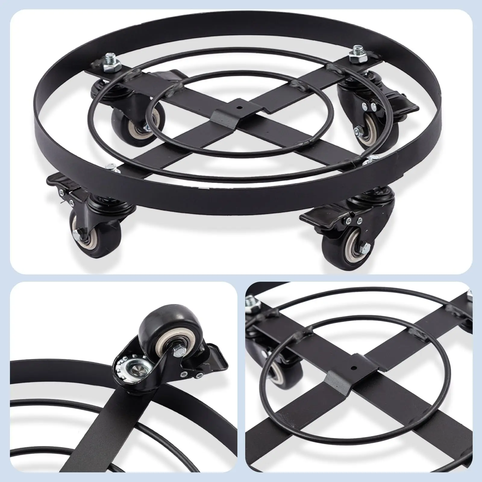 2 PCS Plant Stand with Wheels Heavy Duty Iron Brake Round Pot Mover Rollers Plant Dolly Holder Indoor Outdoor Planter Trolley