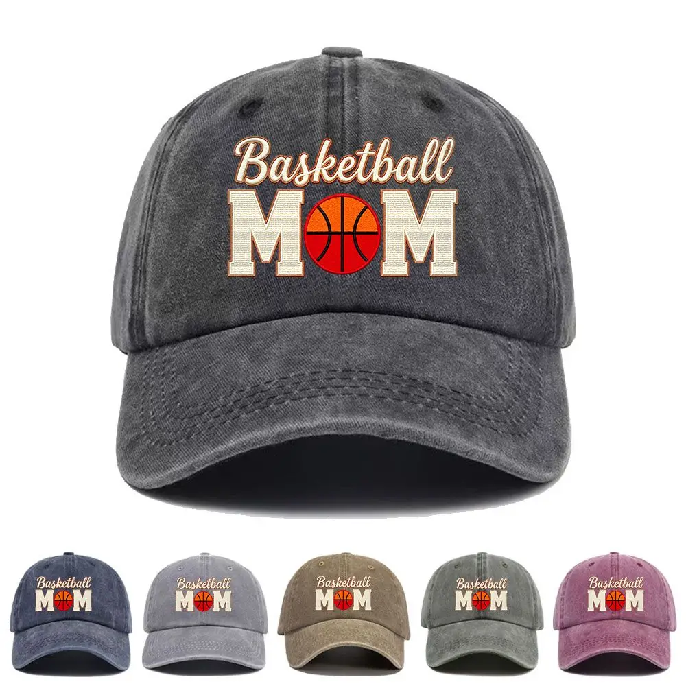 Vintage Washed Baseball Cap Basketball Mom Print Graphic Unisex Streetwear Casual Trucker Style Summer Cotton Sun Hat