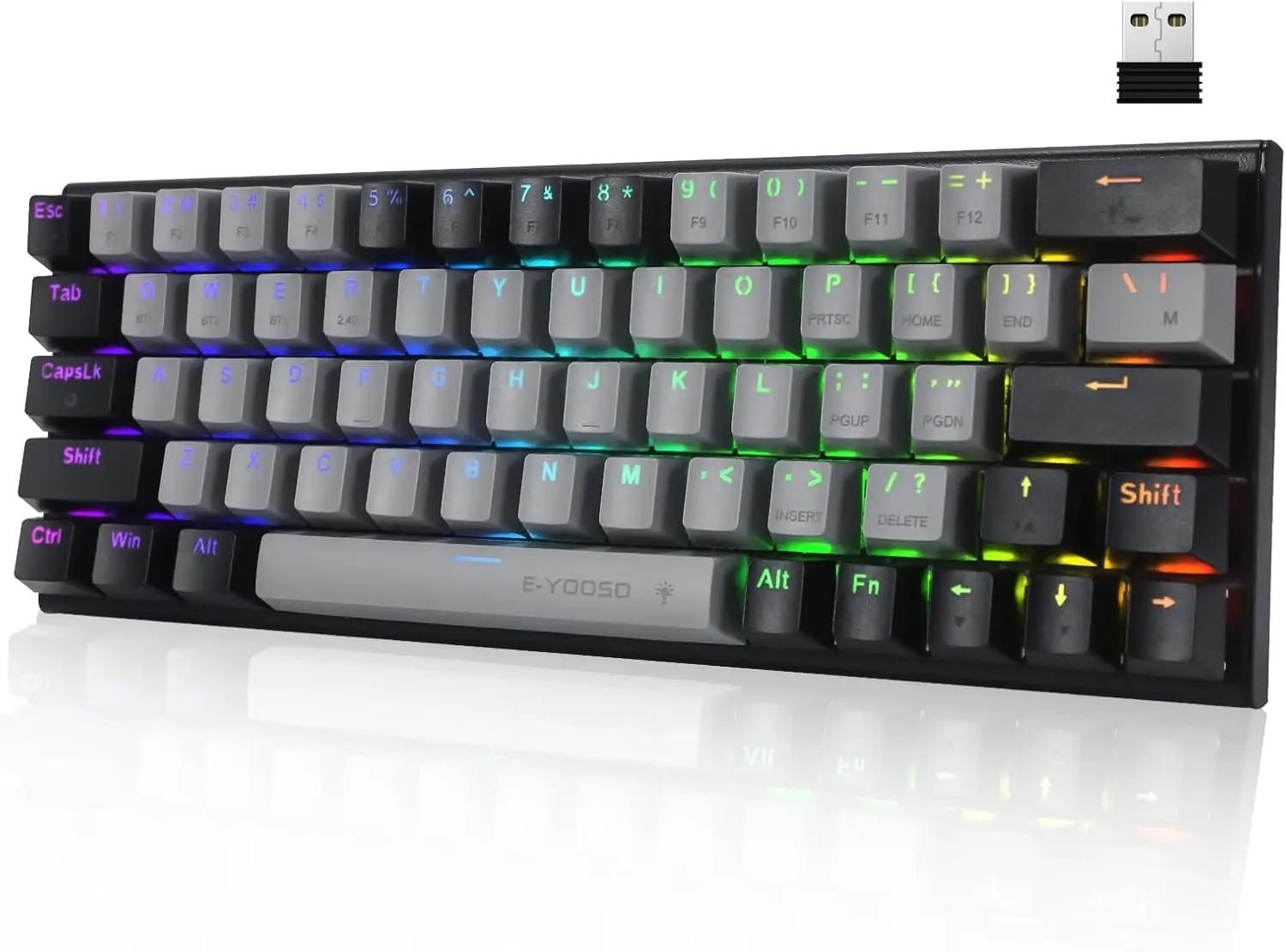 HUO JI 60% Wireless Mechanical Keyboard,Bluetooth/2.4Ghz/Wired 3-Mode,RGB LED Backlit,63 Keys Compact Gaming Keyboard for PC,
