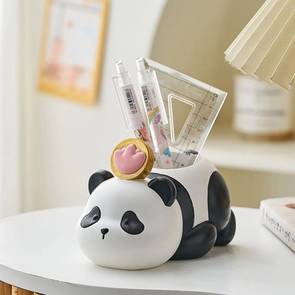 

High Aesthetic Cute Animal Pen Holder Cartoon Unique Resin Panda Statue Large Capacity Desktop Rabbit Ornament Office