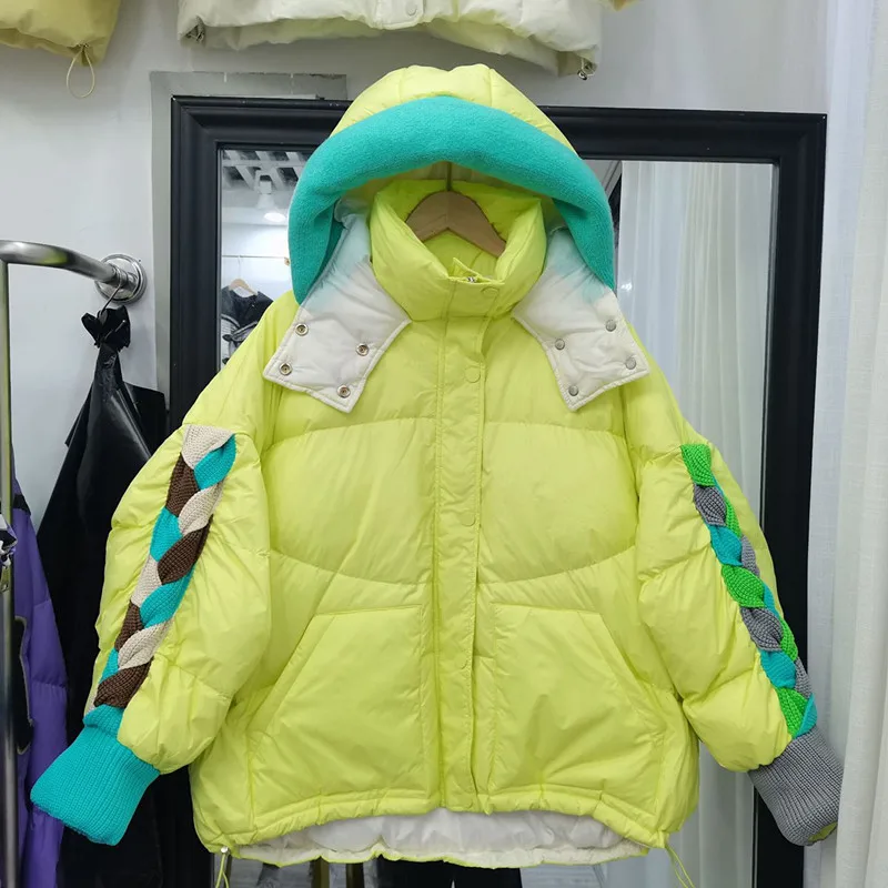 2022 New Winter Women Fashion Patchwork White Duck Down Jacket Female Hooded Warm Thicken Feather Outwear s471