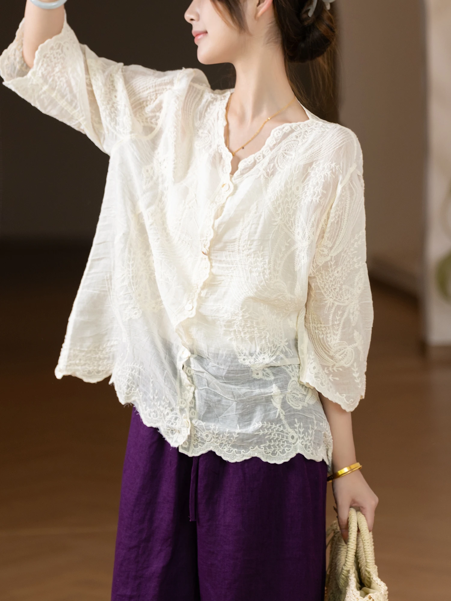 

Женская повседневная рубашка свободного кроя с эффектом похудения, изысканной вышивкой, из плотного хлопка, комфортная, тонкая, для делового стиля