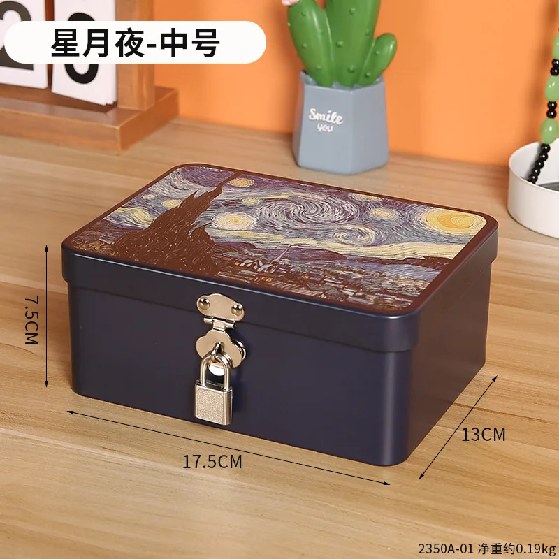 Household desktop jewelry, cosmetics, storage with lock, tin box, file password lock, storage box