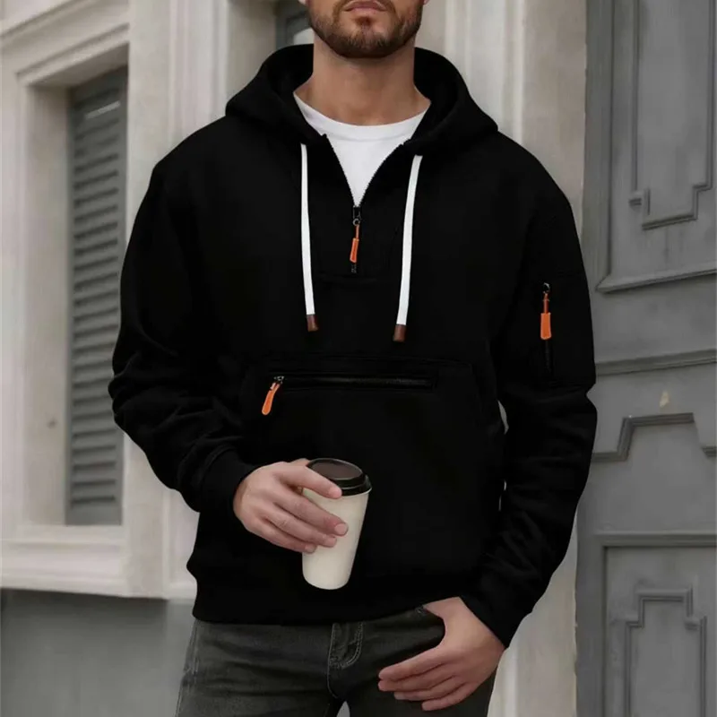 Hochwertige, trendige Herren-Hoodie-Sweatshirts, Herbst-Winter-Sweatshirts mit mehreren Taschen, modischer Arm-Reißverschluss, Langarm-Tops, Pullover