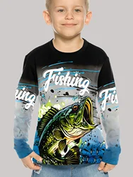 Fishing Graphic T Shirts Children's Clothing Autumn Long Sleeve Children Top Casual Kids T Shirt Round Neck T-Shirt Kids Clothes