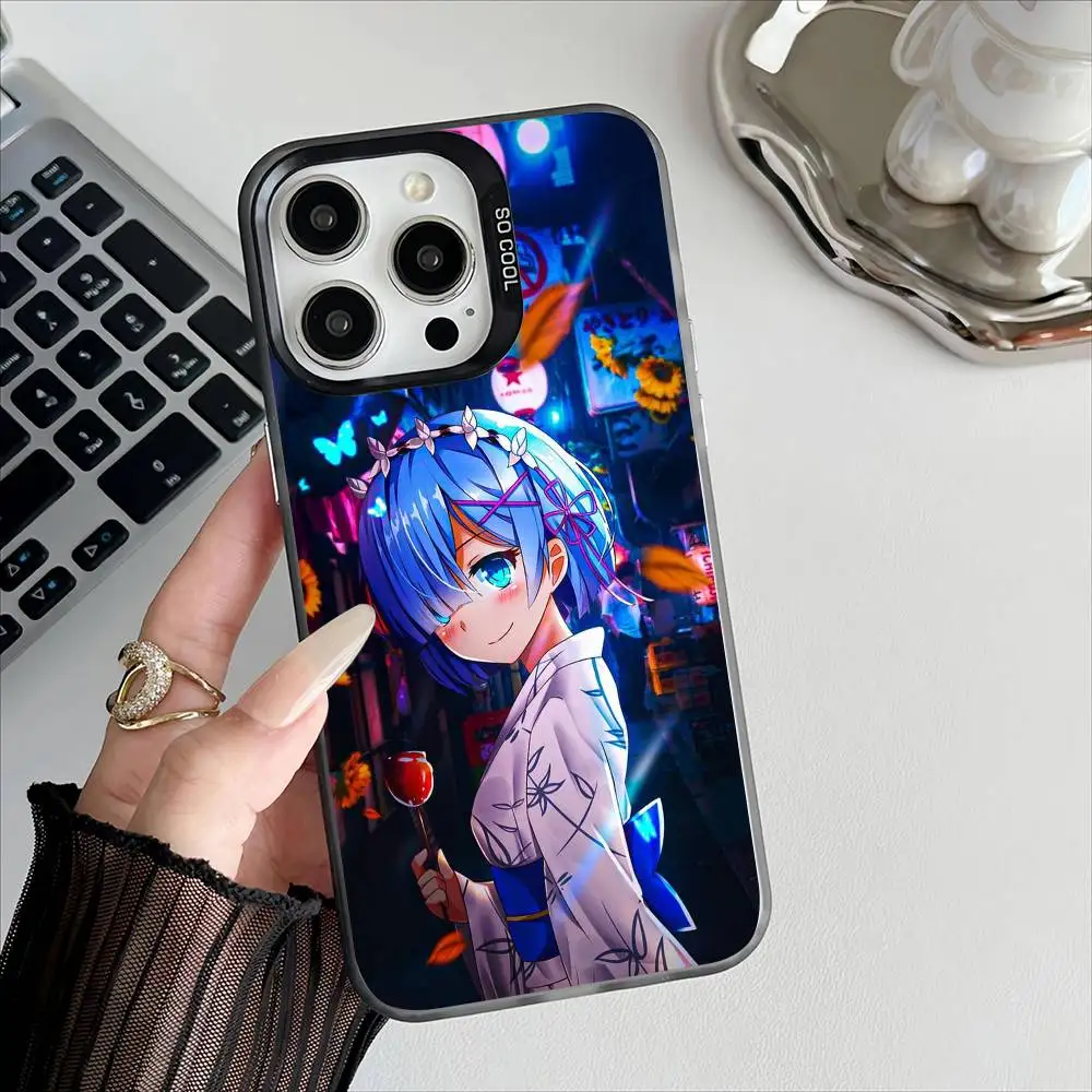 Anime R-Re Z-Zero R-Rem Telefoon Case Voor Apple 11 12 13 14 15 16 Pro max Plus Bescherm Plating Telefoon Cover