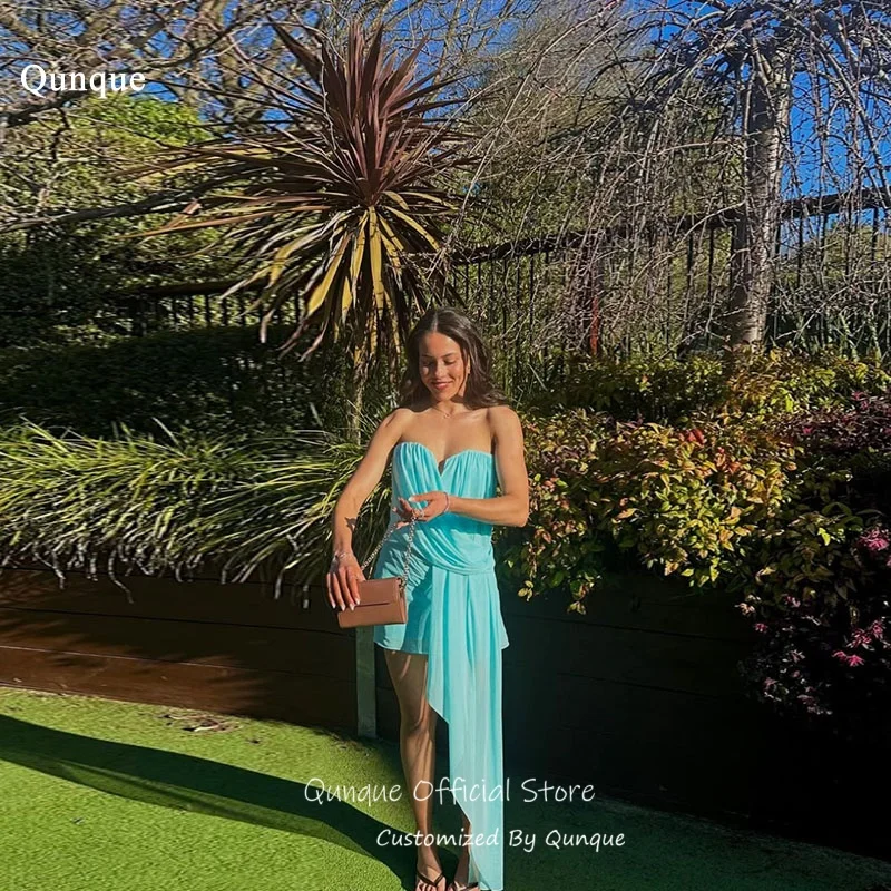 Qunque drapiertes, asymmetrisches Chiffon-Abendkleid mit seitlicher Schleppe, fließendes Cocktailkleid, Ballkleider in Minilänge, Robes De Soirée, individuell gestaltet