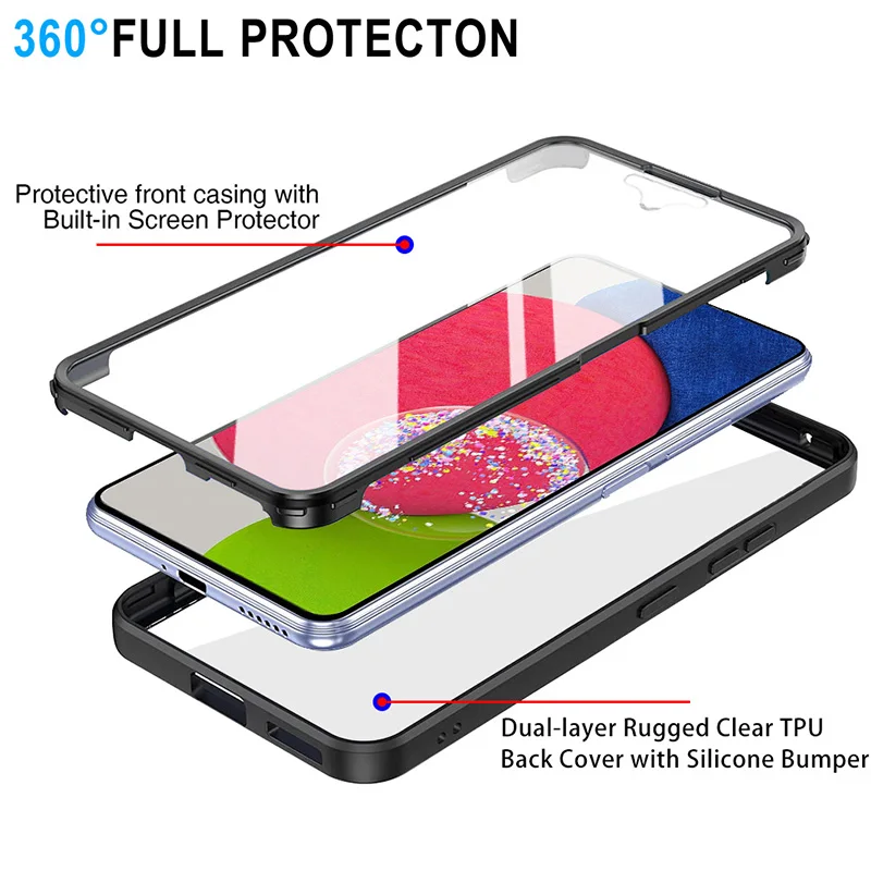 360 Full Body PC+TPU Shockproof Protective Phone Case For Samsung Galaxy A02S A03 A04S A05 A10S A12 A13 A14 A20 A21S A22 Cover