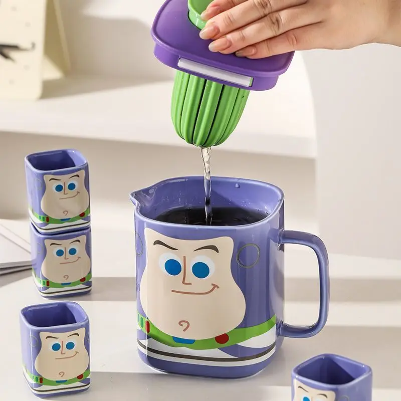 Disney Toy Story Ceramic Teapot With 4 Cups Set Cartoon Woody Buzz Lightyear Teapot Set Large Capacity Tea Water Separation