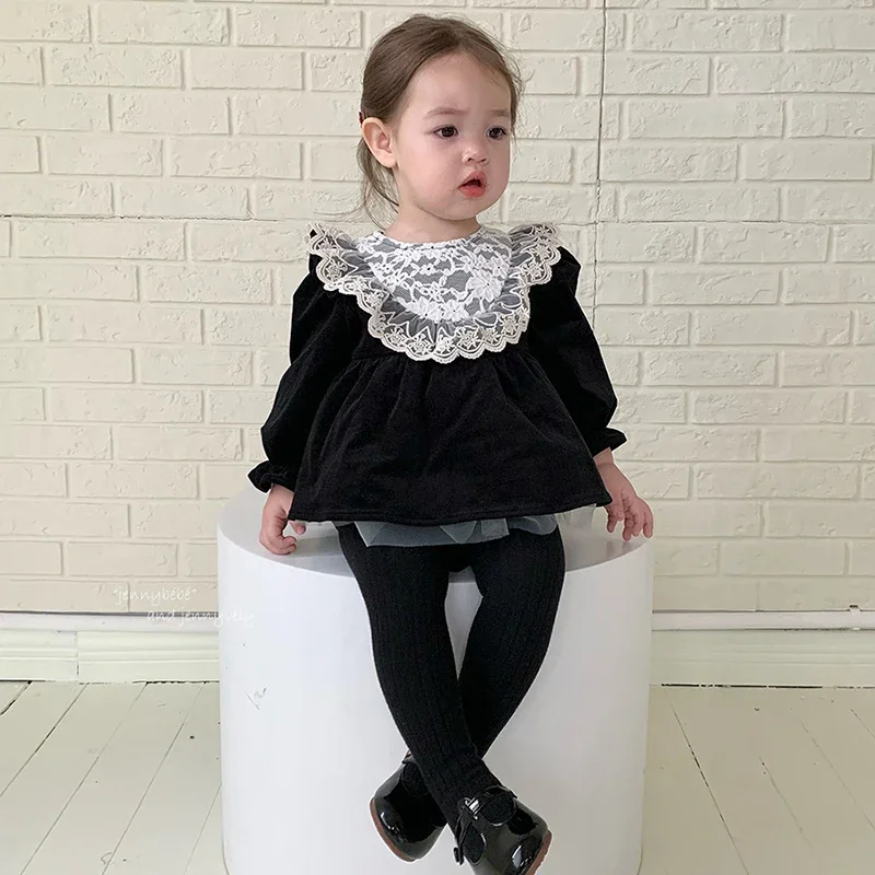 2025 New Autumn Toddler Baby Girl Romper Long Sleeved Cotton Lace Splicing Infant Baby Girls Jumpsuit 0-24M Children Clothes