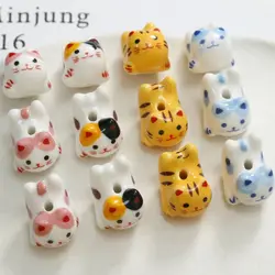 Ceramic Calico Cat Beads Ginger Cat Beads DIY Jewelry Accessory Fortune Cat Loose Spacer Kitty Beads for DIY Jewelry