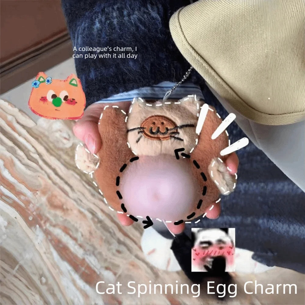 New Pull Play Egg Cat Keychain Rotatable Funny Cat Pendant Kitten Keychain