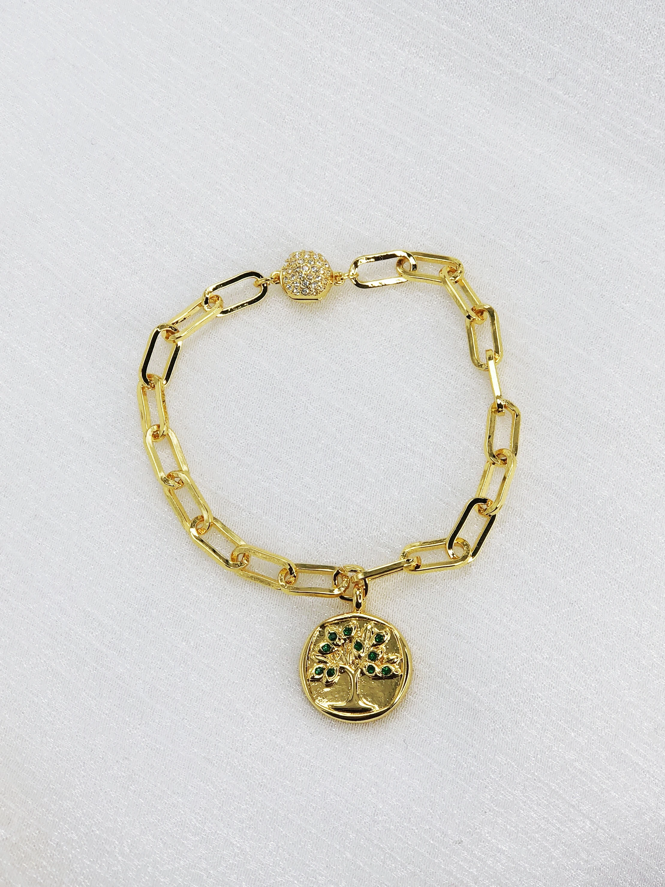 New Fashion Gold Plated Ring with Green Tree Bracelet 925 on Coin, High end Jewelry Gift for Women