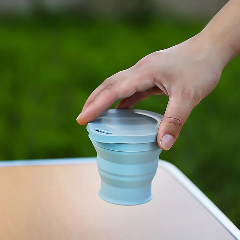 180ML Folding Cup Mini Retractable Cup Silicone Portable Teacup Outdoor Travel Coffee Telescopic Drinking Mug With Lid