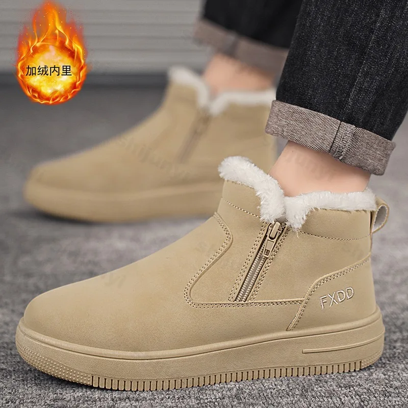 

2025 зимние новые мужские лаконичные повседневные зимние ботинки с высоким берцем на толстой подошве, теплые удобные модные универсальные массивные плюшевые хлопковые ботинки