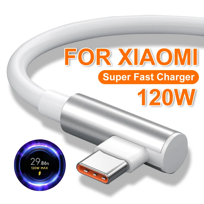 PD3.0 120W 6A USB Super Fast Charger For Xiaomi Mi 12 11 POCO X5 X4 Pro Redmi Note 8 9 10 11 90 Degree Type C Charging Cable