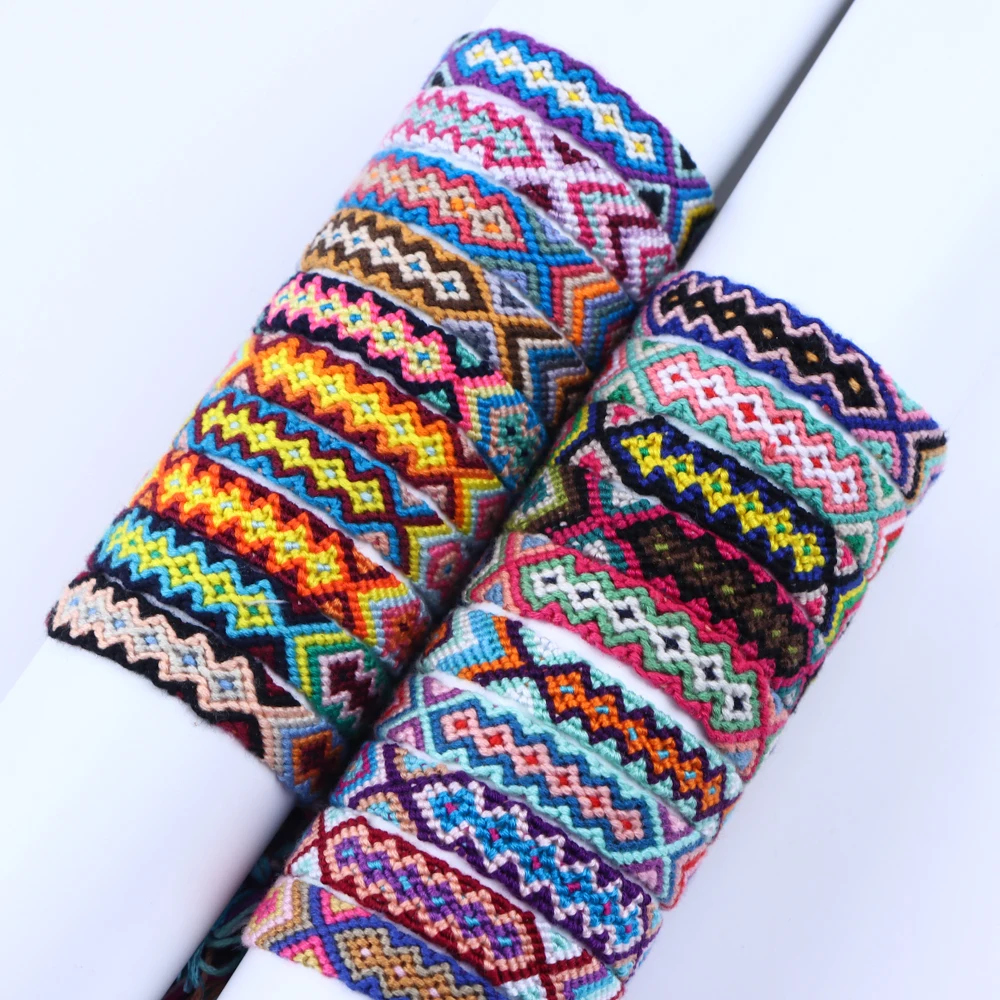 50Pcs/Lots Multicolor Vintage Bohemian Braided Rope Adjust Bracelets Cuff Wristbands Ethnic Anklet Bracelets For Men Women