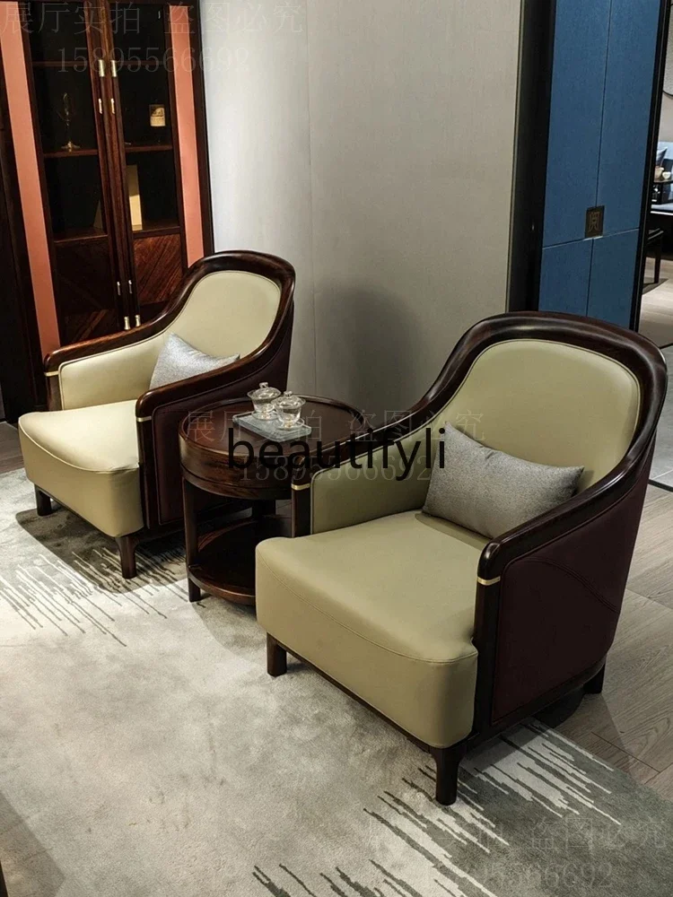

x11New Chinese single sofa chair all solid wood beauty salon negotiation table and chair three-piece set ebony wood