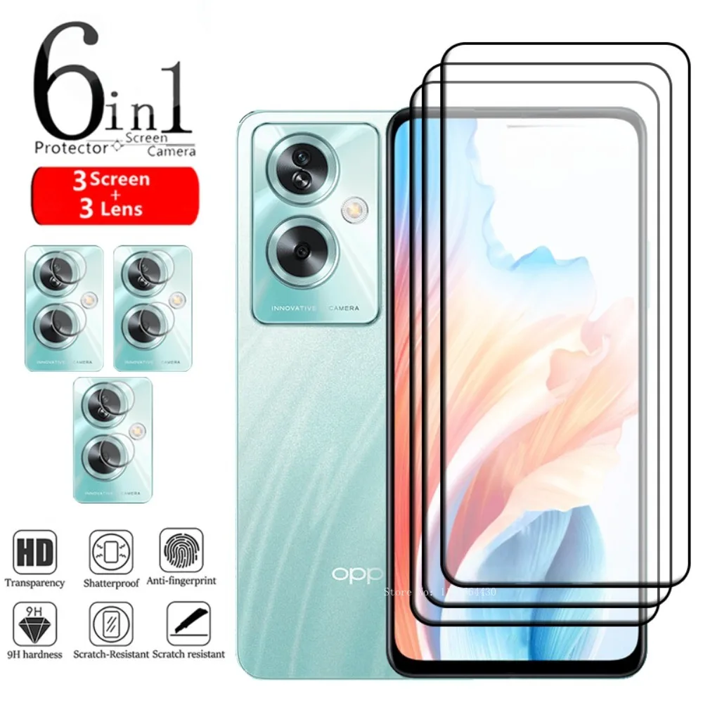 Protector de pantalla de vidrio templado 6 en 1 para OPPO A79, cubierta completa de pegamento, 9H, A 79, A79, 5G