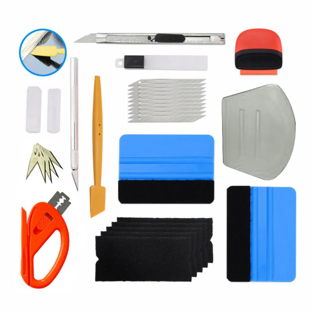 Car Film Wrapping Tools Kit Vinyl Blue Squeegee Cutter Blades Scraper Vinyl Spatula Window Tint Wrap Tools Car Accessories