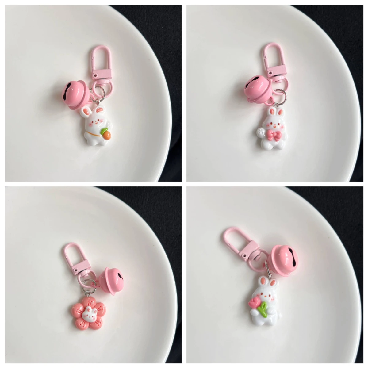 Kawaii Bunny Key Chain Cartoon Cute Rabbit Flowers Carrot Pink Car Key Ring Bag Pendant Accessories Woman Kids Friend Gifts 키 고리