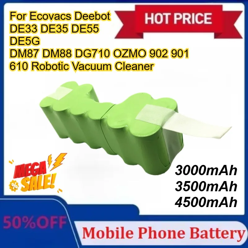 

Upgraded 4500mAh Ni-MH Battery for Ecovacs Deebot DE33 DE35 DE55 DE5G DM87 DM88 DG710 OZMO 902 901 610 Robotic Vacuum Cleaner