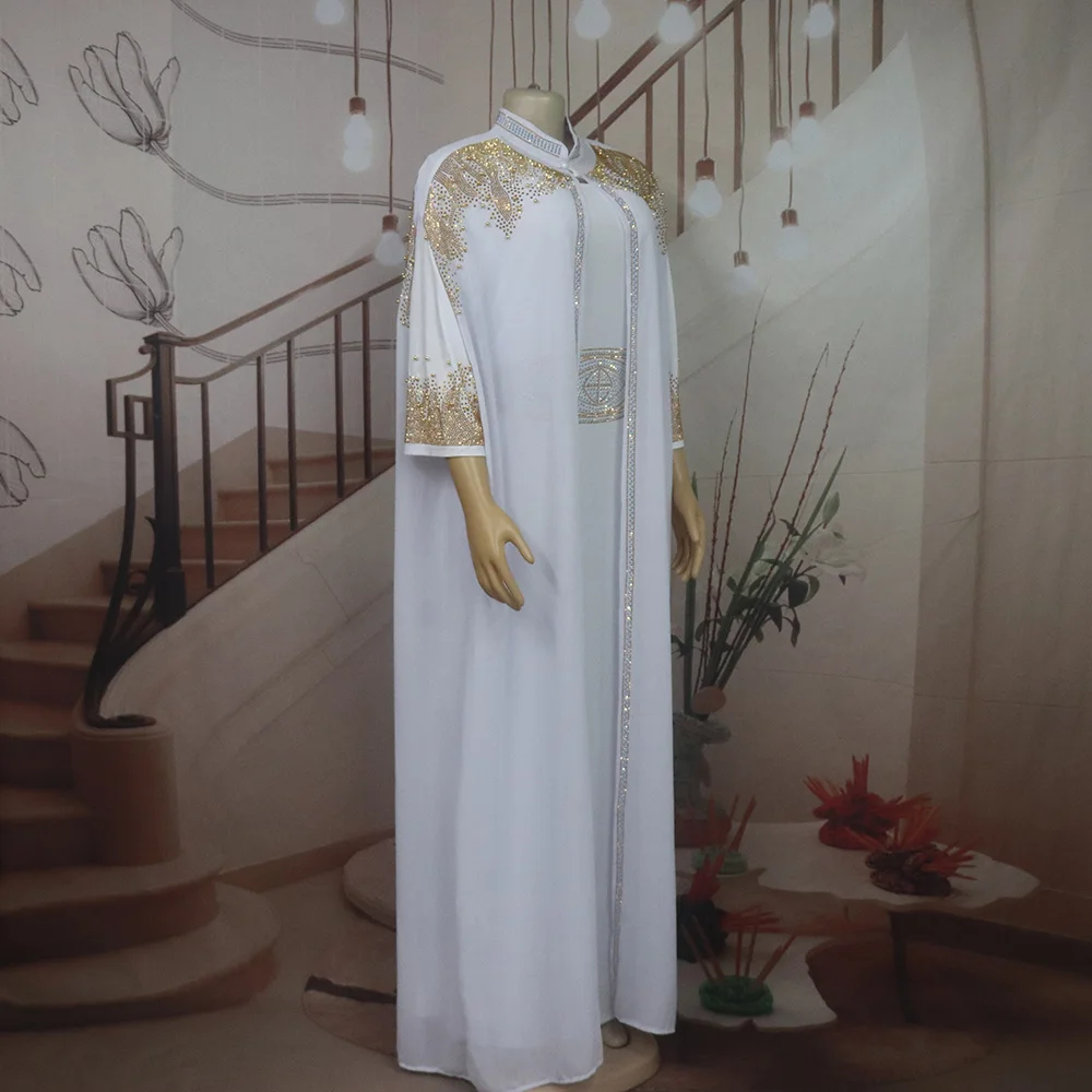 Neu eingetroffen: Afrikanisches zweiteiliges Kleid für Damen, elegantes Luxuskleid mit Strass für die Kirche – Detail 14