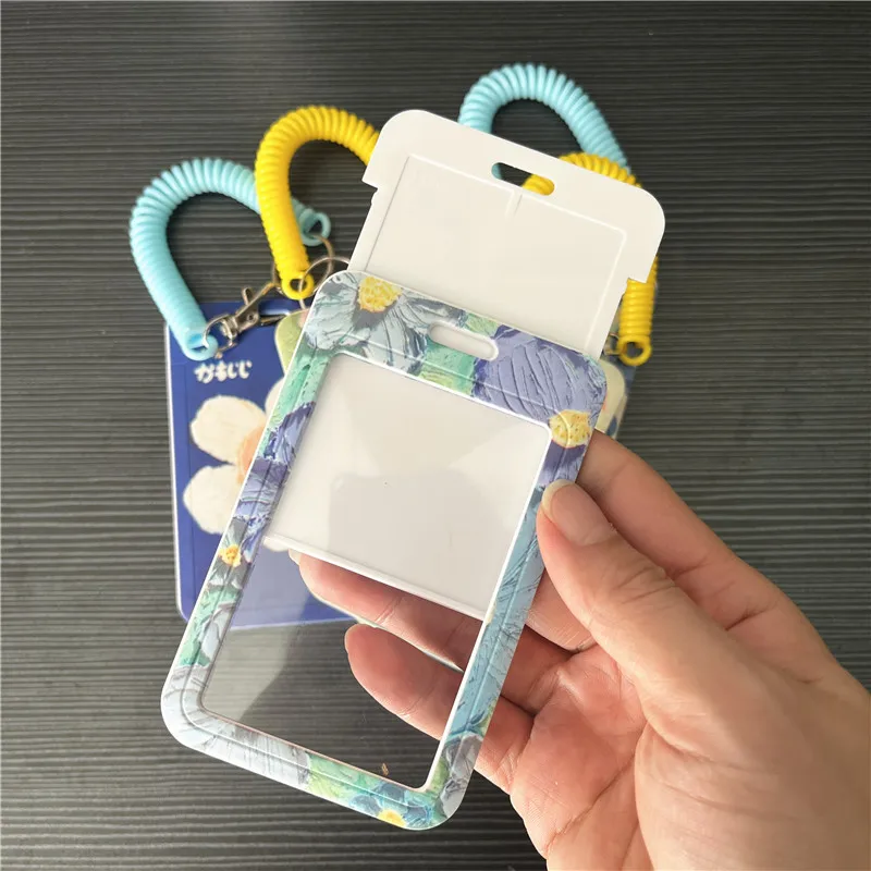 ID Holder Hard Plastic School Stationery Flowers Card ID Card Case Anti-lost Name Card Holder Spring Lanyards Badge Tag Works