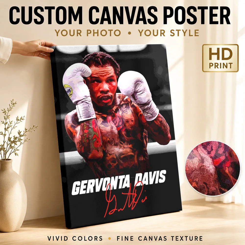 Gervonta Davis Boxing Tribute Canvas Poster Dramatic Action Style Wall Art With Customized Photo For Man Cave Ideal Coach Gift