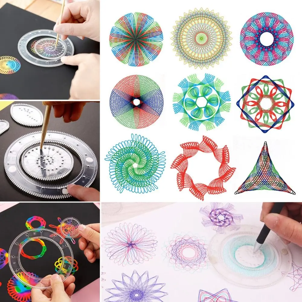 5/12/22PCS Plastic Spirograph Special Shaped Interlocking Gears Wheels Stationery Drawing Ruler Drawing Toys Set Kids