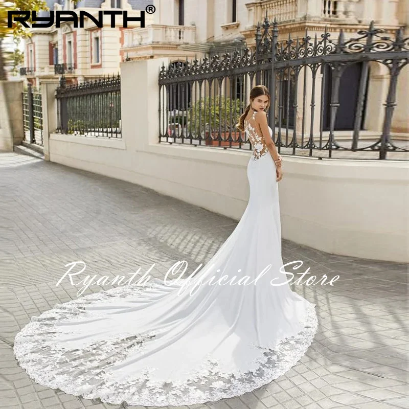 Ryanth White Mermaid Scoop Court Train Satin Exquisite Wedding Dresses 2024 Elegant vestido de noiva brautkleider robe de mariée